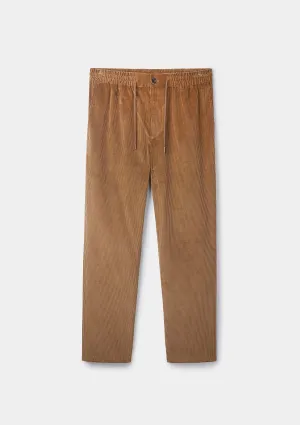 Tan Cotton-Corduroy Drawstring Trousers