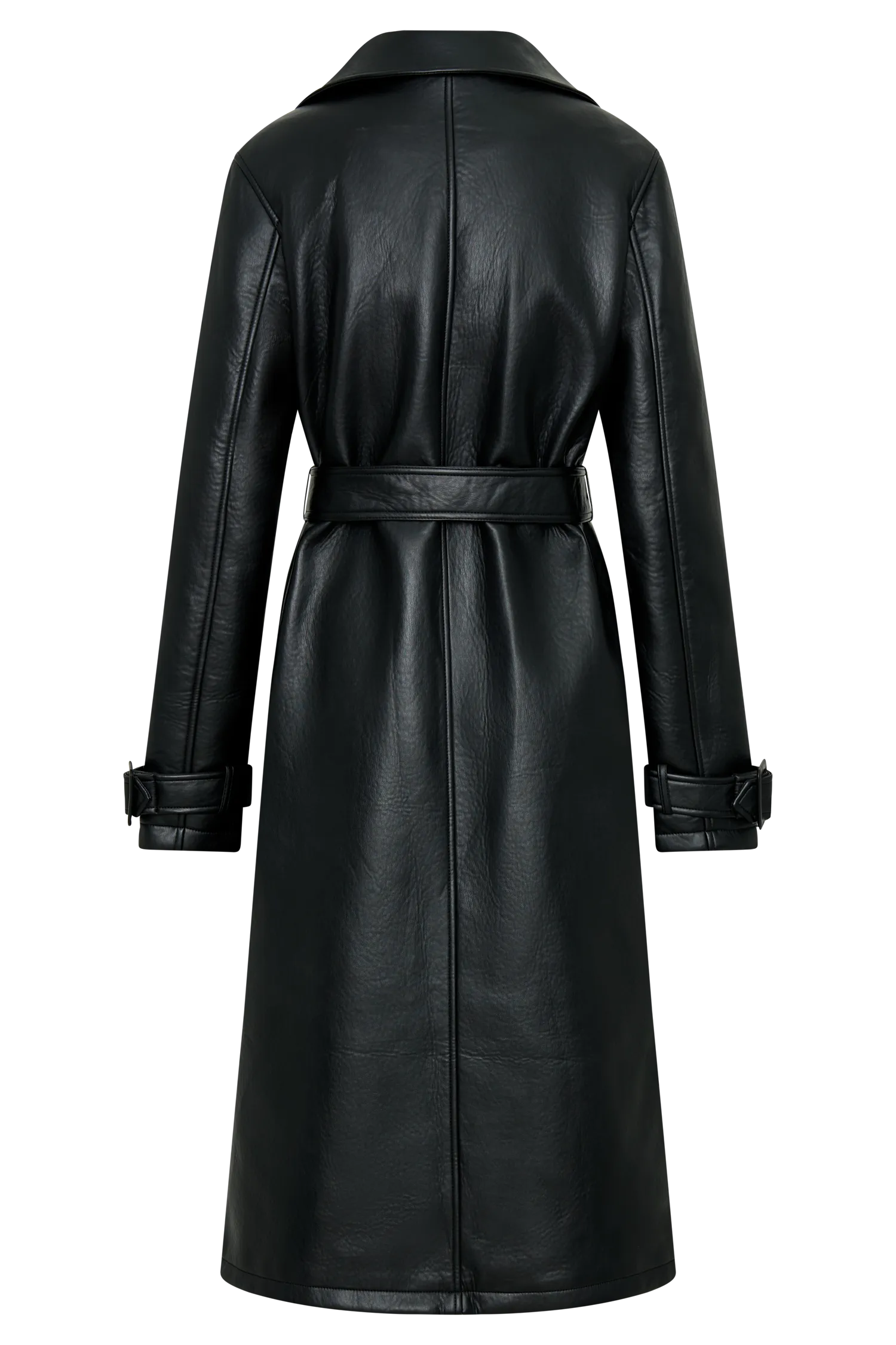 Tarah Faux Leather Trench Coat - Black