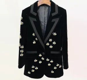 Velvet Glam Rhinestone-Studded Blazer for Autumn & Winter Elegance