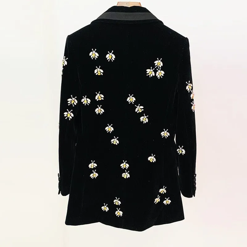 Velvet Glam Rhinestone-Studded Blazer for Autumn & Winter Elegance