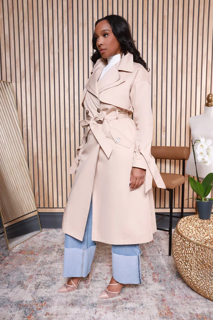 Walk In The Park Wide Lapel Trench Coat - Beige