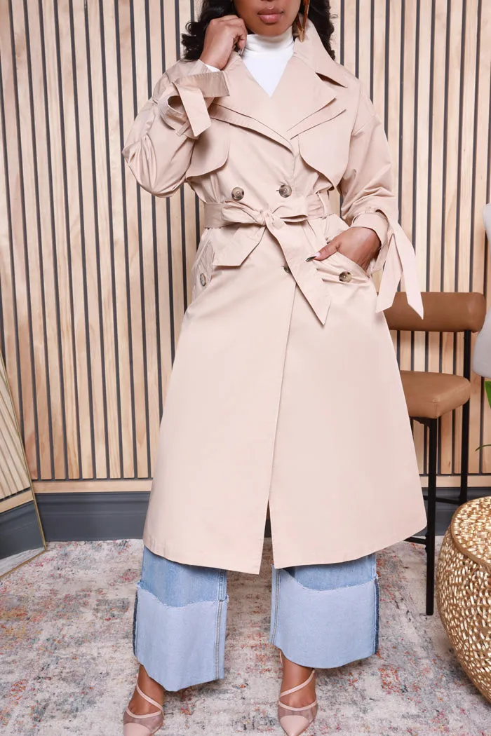 Walk In The Park Wide Lapel Trench Coat - Beige