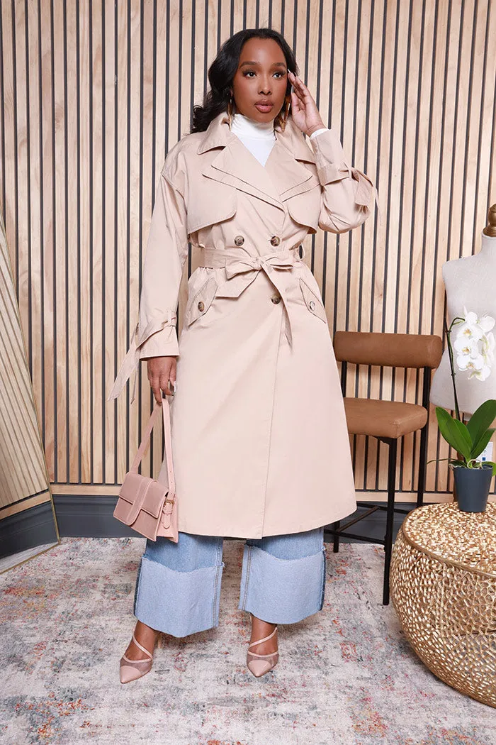 Walk In The Park Wide Lapel Trench Coat - Beige