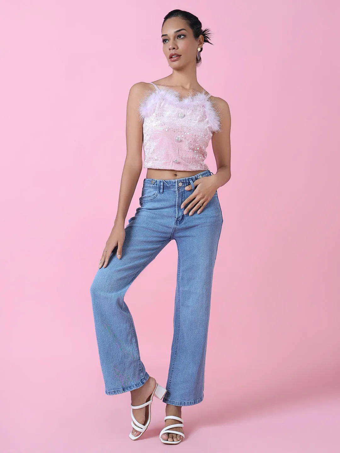 Women Pink Solid Fitted Crop Top